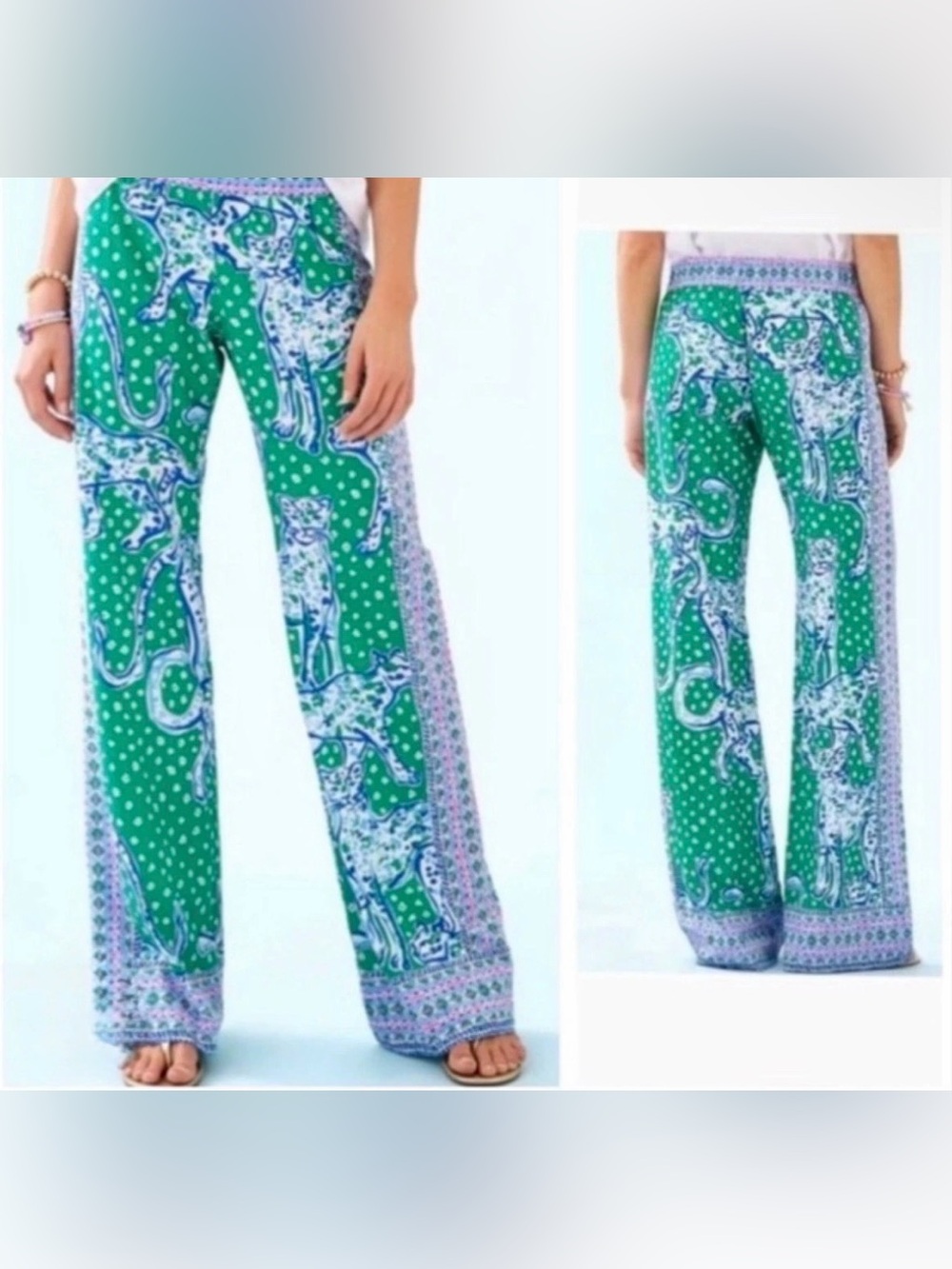 Lilly Pulitzer 32” Bal Harbour Palazzo Pants Emerald On The Prowl 🦄 Size S - Picture 2 of 9